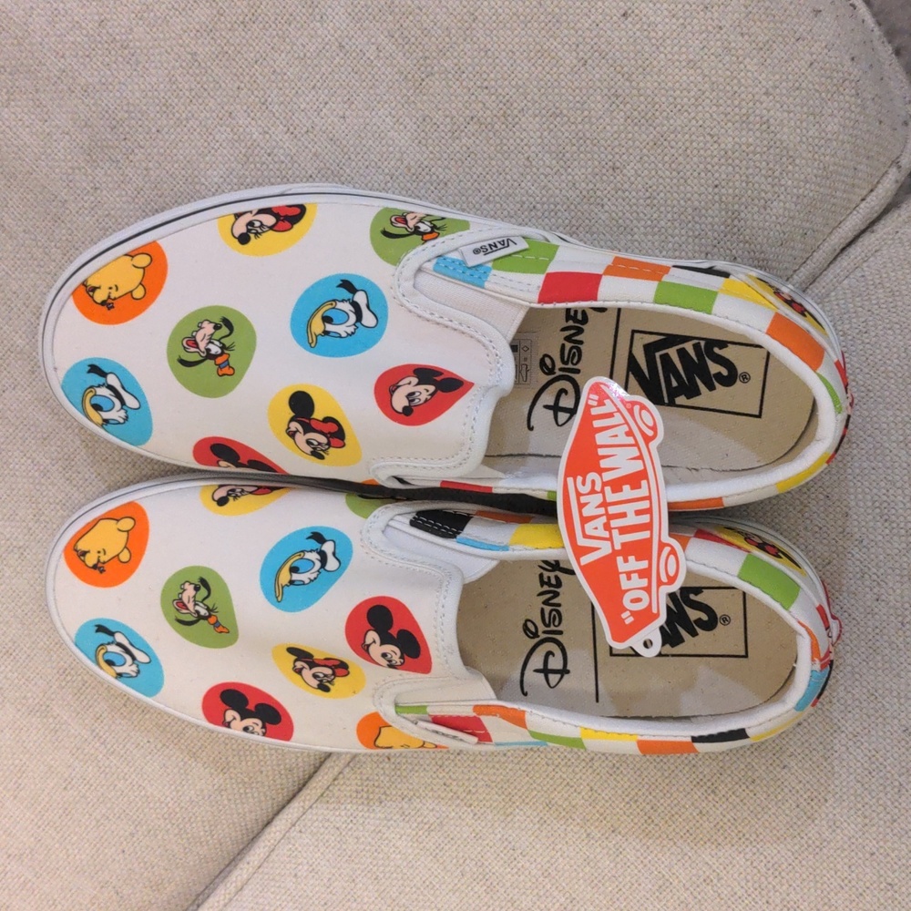 White Disney Character Button Classic Slip-O Vans